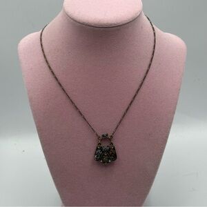 Vintage VCLM Brass Tone Necklace Purse Locket Pillbox Floral Rhinestones